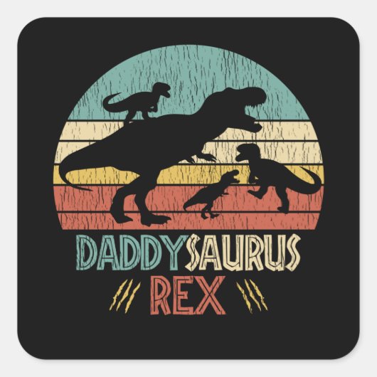 Retro Daddy Saurus Rex Dinosaur Papa Humor Cadeau Vierkante Sticker (Voorkant)