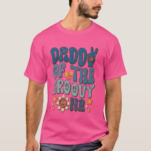 Retro Daddy van Groovy One Vaderdag 1st Birthda T-shirt (Voorkant)