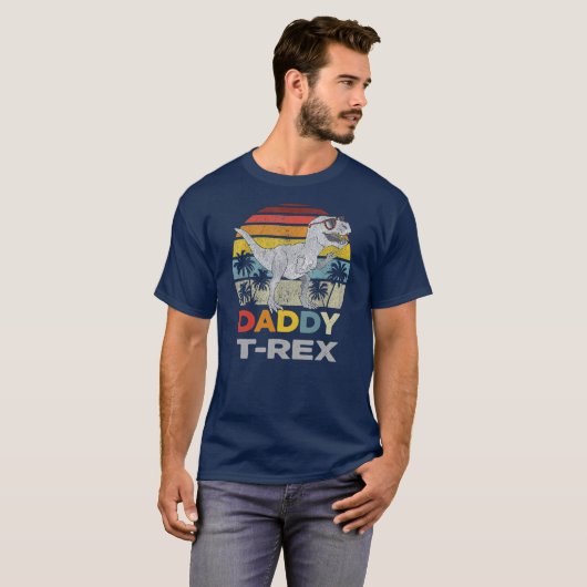 Retro Daddysaurus T Rex Dinosaur Dad Saurus T-shirt (Voorkant volledig)