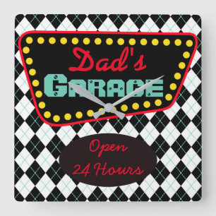 Retro Dad's Garage Wall Clock Father's Day Gift Vierkante Klok