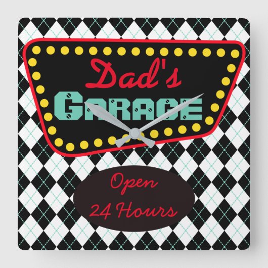 Retro Dad's Garage Wall Clock Father's Day Gift Vierkante Klok (Voorkant)
