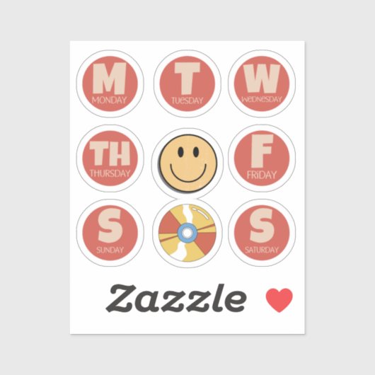 Retro, dagen van de week Sticker Verpakking (Vel)