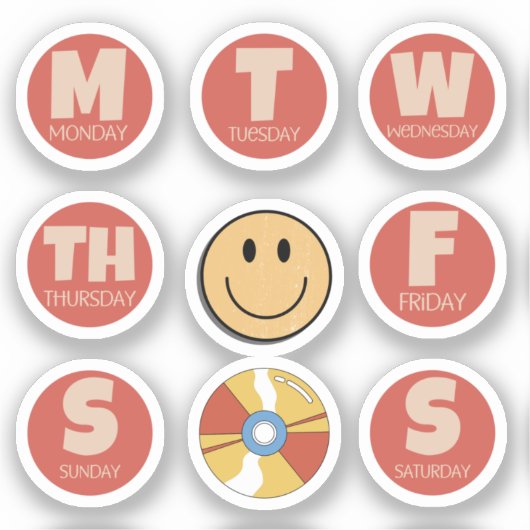 Retro,  dagen van de week Sticker Verpakking (Voorkant)
