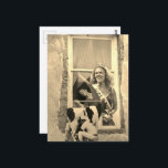 Retro Dairy Princess Collage Sepia Briefkaart<br><div class="desc">A mixed media collage made and photographed by Angelandspot in the year 2026 with vintage images from a magazine from the 1980s era of a ballerina at the window,  a dairy princess with a baseball,  and a baseball player and a dairy cow.  Filter added for a sepia effect</div>