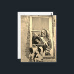 Retro Dairy Princess Collage Sepia Briefkaart<br><div class="desc">A mixed media collage made and photographed by Angelandspot in the year 2026 with vintage images from a magazine from the 1980s era of a ballerina at the window,  a dairy princess with a baseball,  and a baseball player and a dairy cow.  Filter added for a sepia effect</div>