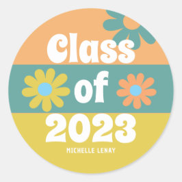 Retro Daisies Afstuderen Class of 2023 Ronde Sticker