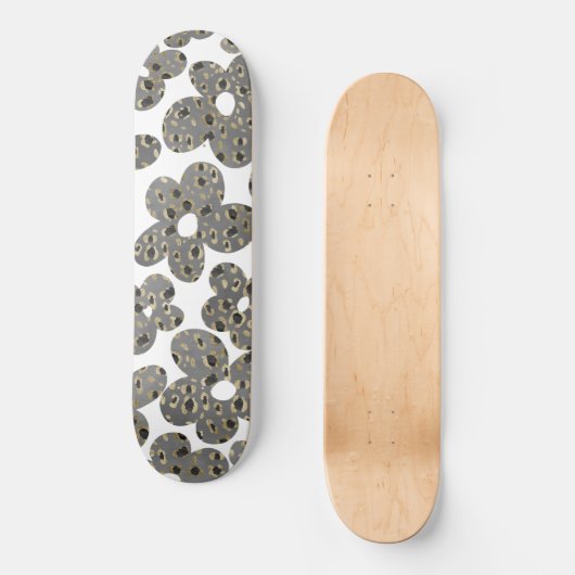 Retro Daisies Animal Print Glam #1 #retro #flower Persoonlijk Skateboard (Voorkant)