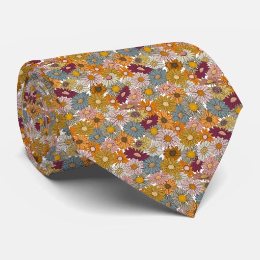 Retro Daisies bloemen patroon Stropdas (Opgerold)