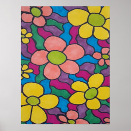 Retro Daisies Colorful Print