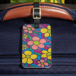 Retro Daisies Colorful Print Bagagelabel