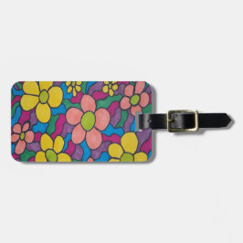 Retro Daisies Colorful Print Bagagelabel