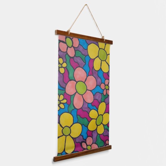 Retro Daisies Colorful Print Hangend Wandkleed (Gebogen)