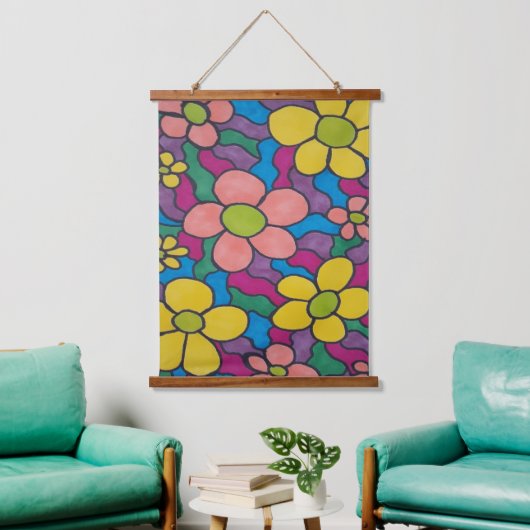 Retro Daisies Colorful Print Hangend Wandkleed (Woonkamer)