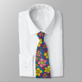 Retro Daisies Colorful Print Stropdas
