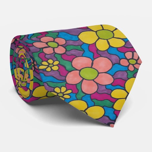 Retro Daisies Colorful Print Stropdas (Opgerold)