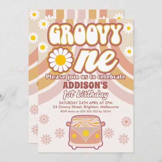 Retro Daisies Combi Groovy One 1e verjaardag Kaart (Voorkant / Achterkant)