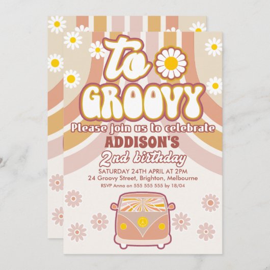 Retro Daisies Combi Two Groovy 2e verjaardag Kaart (Voorkant / Achterkant)