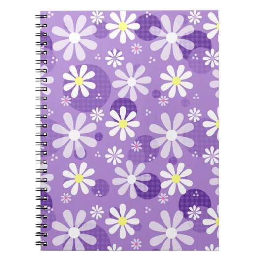 Retro Daisies en Paarse Polka Dots Notitieboek (Voorkant)