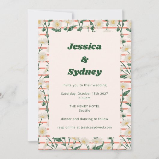 Retro Daisies Floral Garden Green Unique Wedding Kaart (Voorkant)