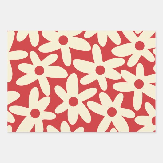 Retro Daisies Floral Pattern Red en Cream Inpakpapier Vel (Voorkant 3)