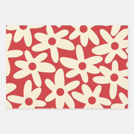 Retro Daisies Floral Pattern Red en Cream Inpakpapier Vel (Voorkant)