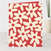 Retro Daisies Floral Pattern Red en Cream Kaart (Voorkant)