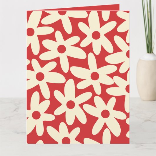 Retro Daisies Floral Pattern Red en Cream Kaart (Voorkant)