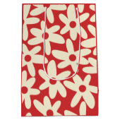 Retro Daisies Floral Pattern Red en Cream Medium Cadeauzakje (Achterkant)