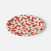 Retro Daisies Floral Pattern Red en Cream Papieren Bordje (Gekanteld)