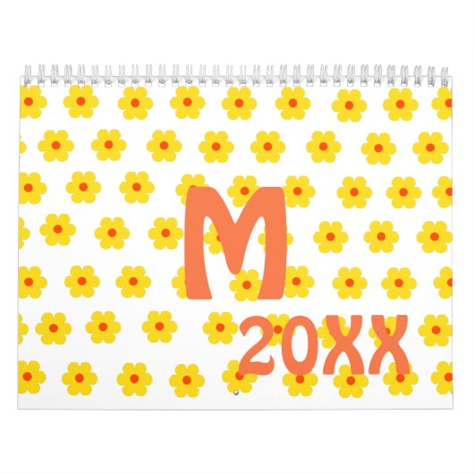 Retro Daisies Geel bloemig botanisch patroon Kalender (Hoes)