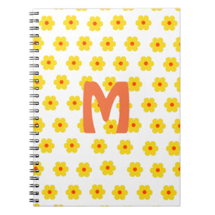 Retro Daisies Geel en Sinaasappel en Witte Bloemen Notitieboek
