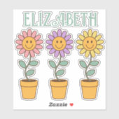 Retro Daisies in Pots Glimlach Gepersonaliseerd Sticker (Vel)