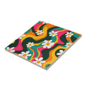 Retro Daisies Kleurrijke 70s Hippie Patroon Tegeltje (Zijkant)