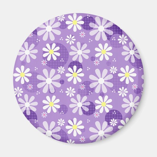 Retro Daisies Paarse Gingham Circles Magneet (Voorkant)