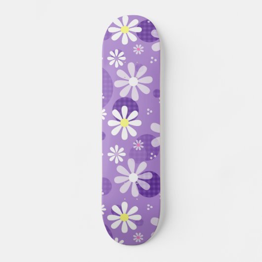 Retro Daisies Paarse Gingham Circles Persoonlijk Skateboard (Voorkant)