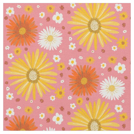 Retro Daisies Patroonroze Stof (Close Up)