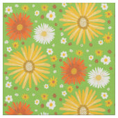 Retro Daisies Pattern Green Stof (Close Up)