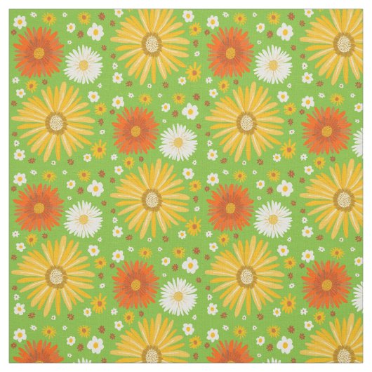 Retro Daisies Pattern Green Stof (Swatch)