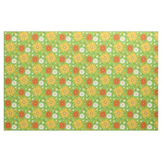 Retro Daisies Pattern Green Stof (Fat Quarter)