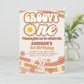 Retro Daisies Peace Sign Groovy One 1e verjaardag Kaart (Staand voorkant)