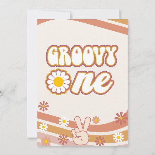 Retro Daisies Peace Sign Groovy One 1e verjaardag Kaart (Achterkant)