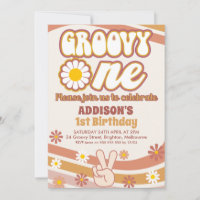 Retro Daisies Peace Sign Groovy One 1e verjaardag