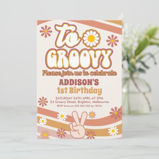 Retro Daisies Peace Sign Two Groovy 2e verjaardag Kaart (Staand voorkant)