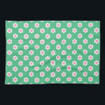 Retro Daisies Pink en Green Theedoek<br><div class="desc">Een schattig en trendy retro daisy patroon in tinten van preppy helder groen en roze.</div>
