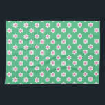 Retro Daisies Pink en Green Theedoek<br><div class="desc">Een schattig en trendy retro daisy patroon in tinten van preppy helder groen en roze.</div>