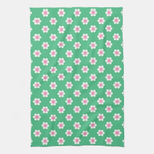 Retro Daisies Pink en Green Theedoek (Verticaal)
