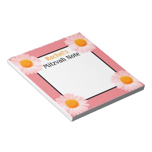 Retro Daisies Pink Girl's Mitzvah Notes Notitieblo Notitieblok (Schuin)