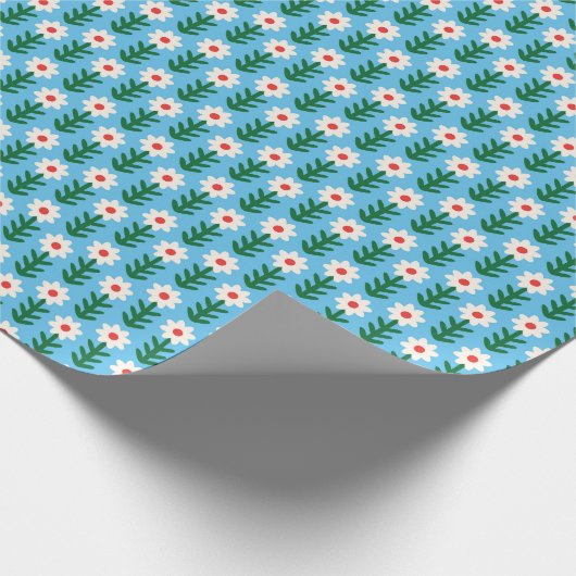 Retro Daisies Rood, Groen & Blauw Cadeaupapier (Hoek)