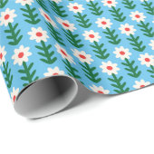 Retro Daisies Rood, Groen & Blauw Cadeaupapier (Rol Hoek)