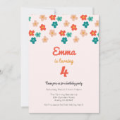 Retro Daisies Roze Meisjes Verjaardagsfeest Uitnod Kaart (Voorkant)